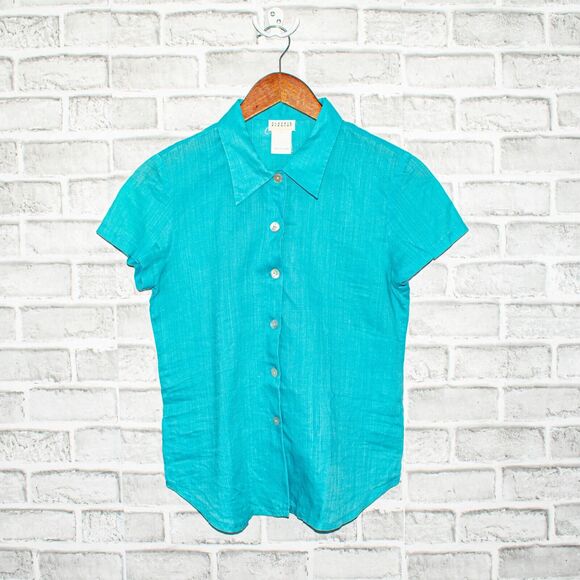 CLAUDIE PIERLOT Women's Button up Shirt Short Sleeve Turquoise - Picture 1 of 7